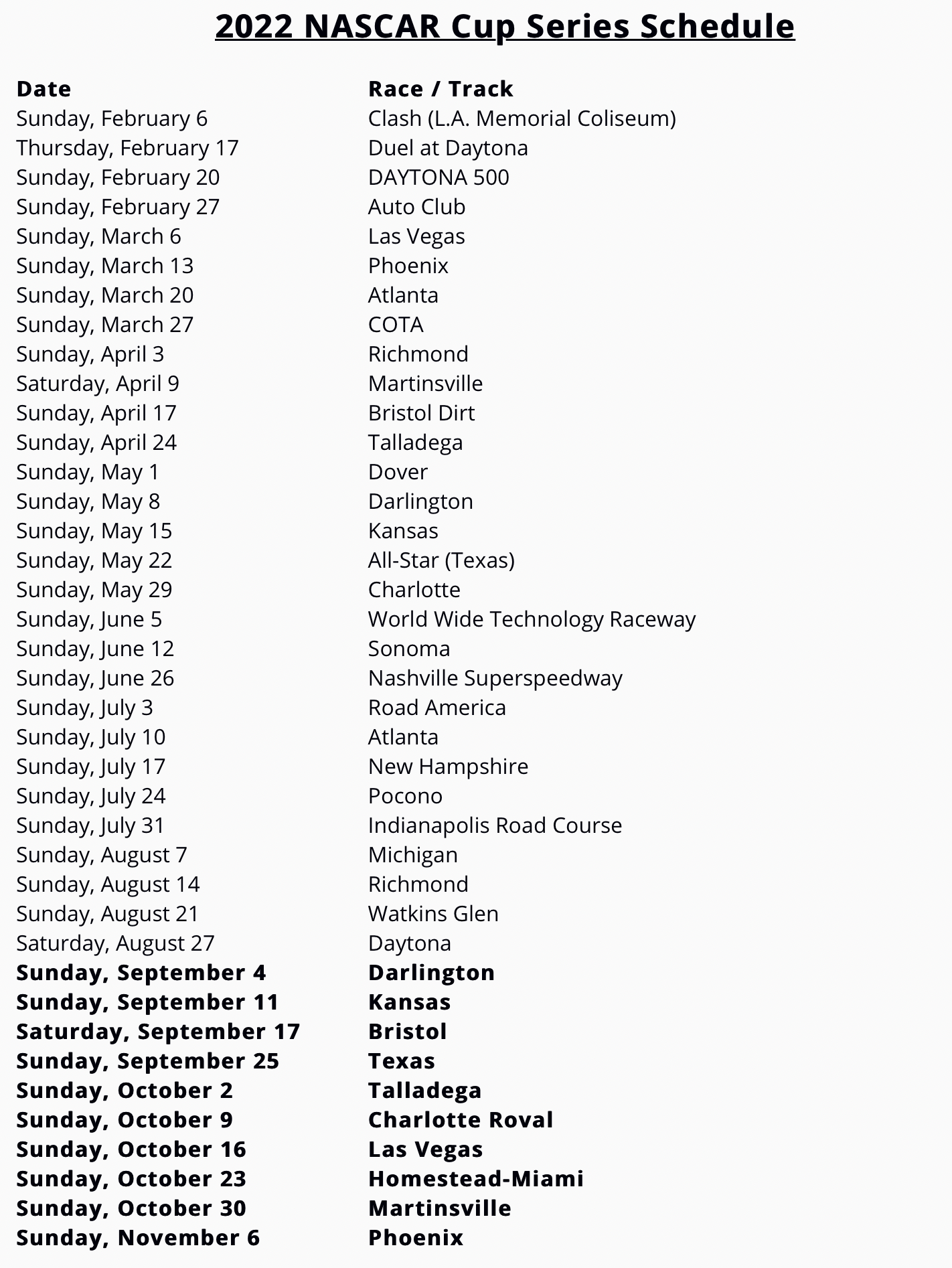 NCS 2022 Schedule – Pit Stop Radio News