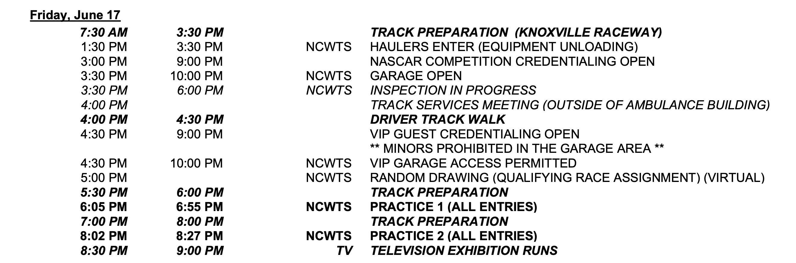 Friday Schedule For The NCWTS at Knoxville Raceway Pit Stop Radio News